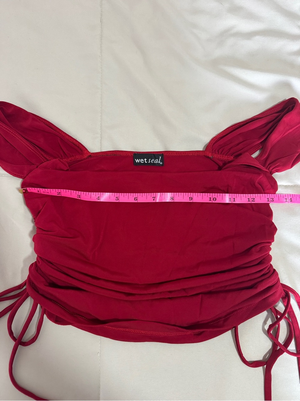 Y2K Wet Seal Red Ruched Halter Top Adjustable Tie Side - Picture 7 of 9